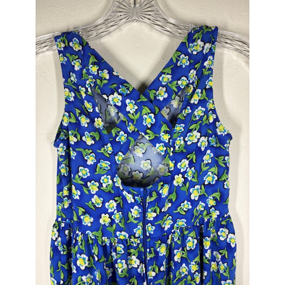 Vintage 90s All That Jazz Blue Floral Criss Cross Back Rayon Maxi Dress Girls 12 - Picture 6 of 10
